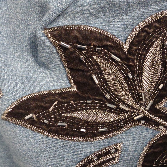 Vintage Victor Costa Women's Denim with Black Velvet Trim Beaded Jacket Small - Picture 13 of 16